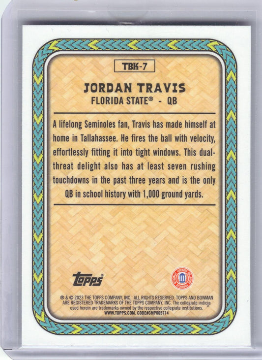 2023 Bowman University Chrome #TBK-7 Jordan Travis The Big Kahuna Florida State Seminoles