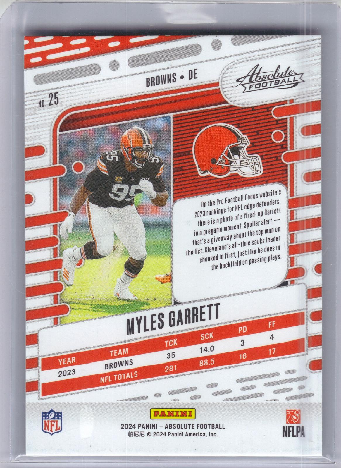 2024 Panini Absolute #25 Myles Garrett Orange Spectrum #/75 Cleveland Browns SN