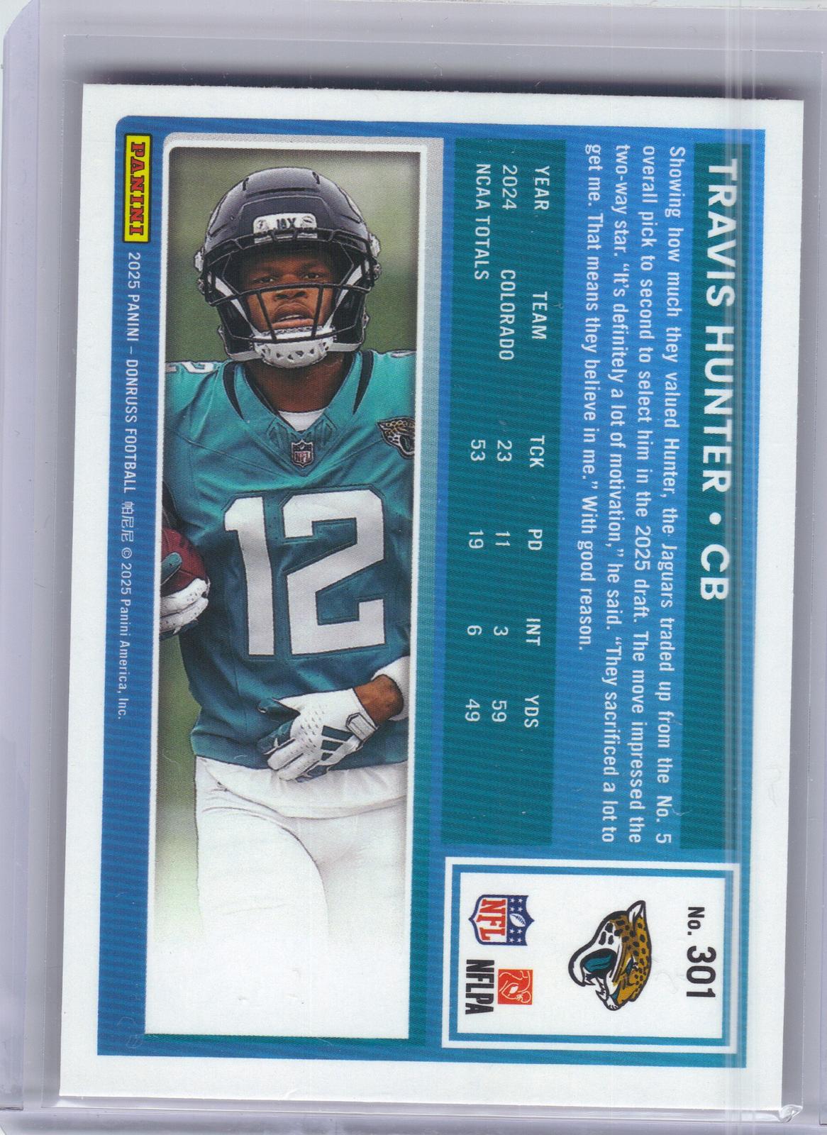 2025 Donruss #301 Travis Hunter Press Proofs Red Jacksonville Jaguars RC