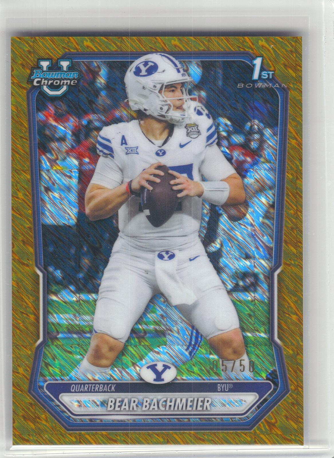2026 Bowman #BCP-26 Bear Bachmeier Chrome Prospects Gold Mojo Refractor #/50 BYU Cougars SN
