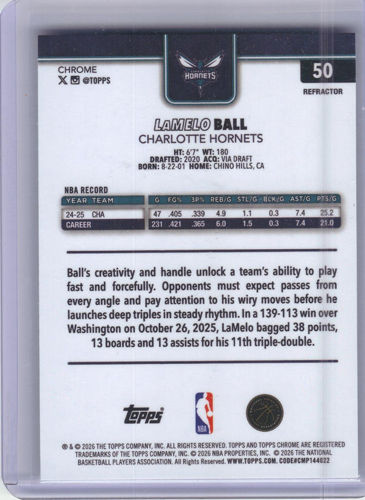 2025-26 Topps Chrome Update #50 LaMelo Ball Refractor Charlotte Hornets