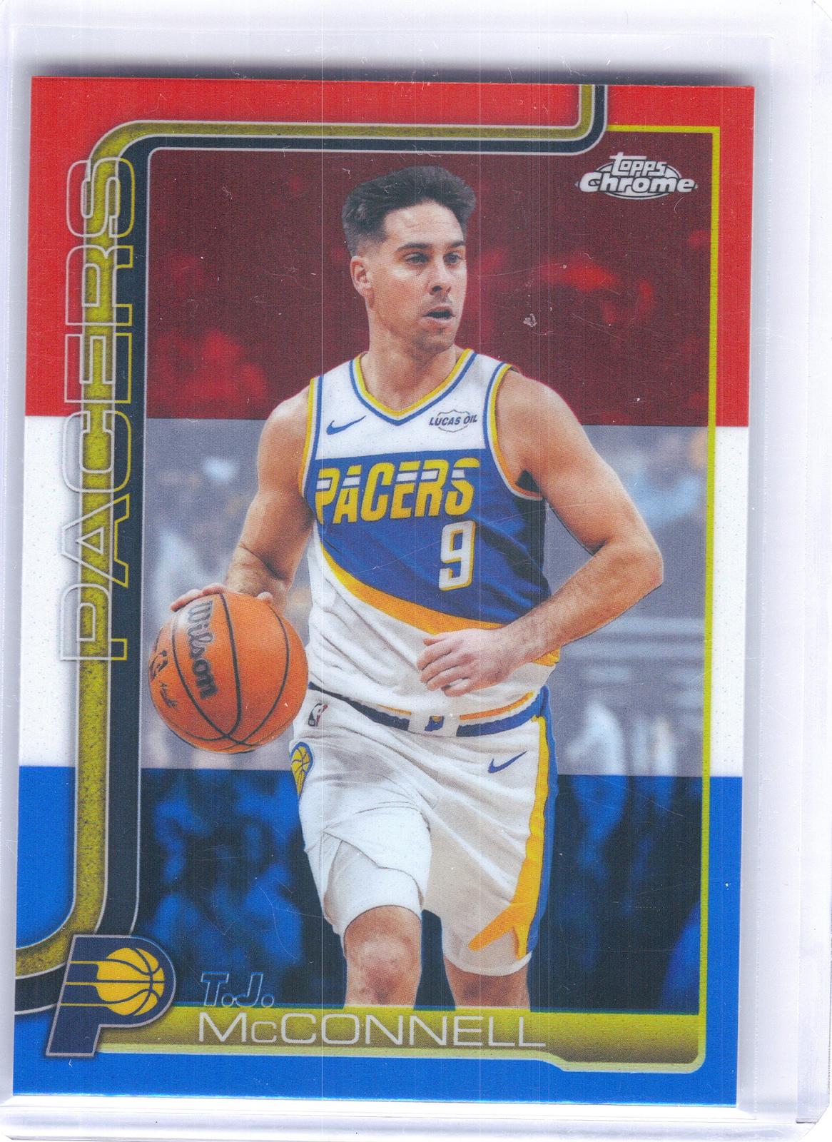 2025-26 Topps Chrome Update #125 T.J. McConnell Red White and Blue Refractor Indiana Pacers