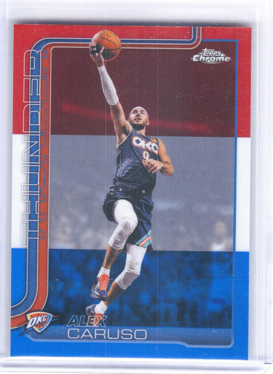 2025-26 Topps Chrome Update #131 Alex Caruso Red White and Blue Refractor Oklahoma City Thunder