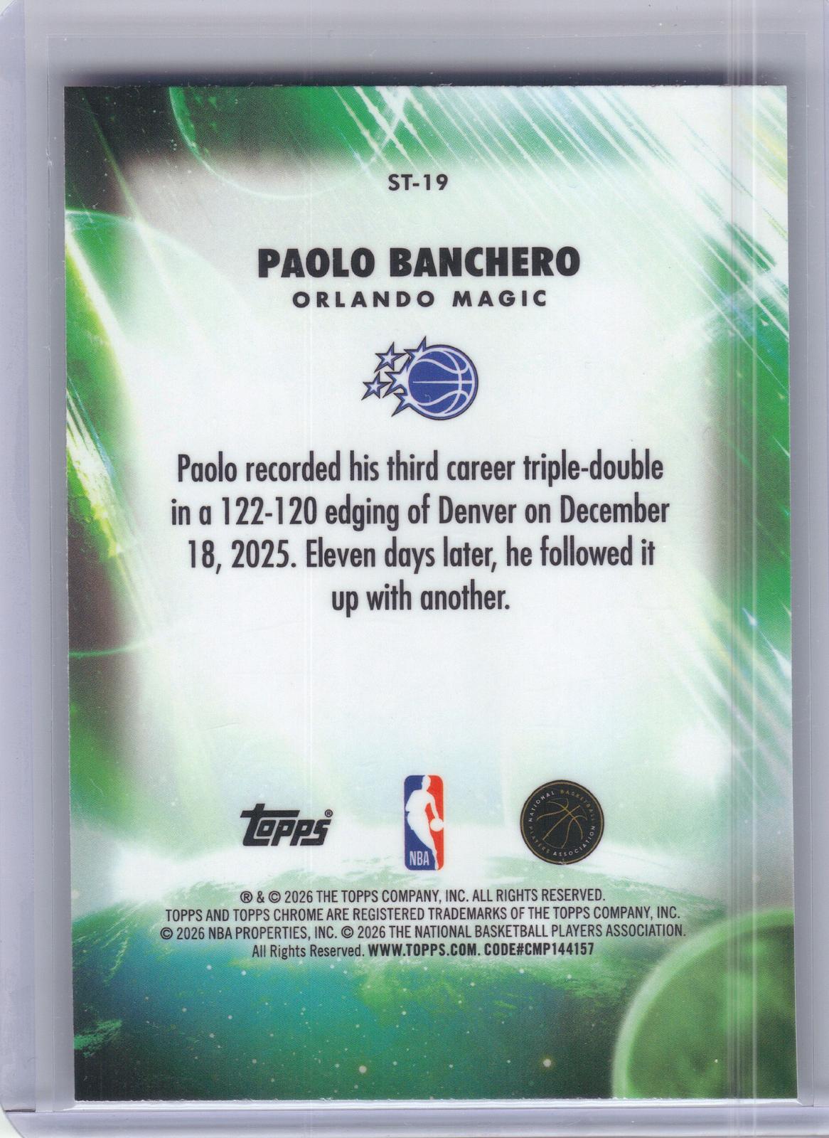 2025-26 Topps Chrome Update #ST-19 Paolo Banchero Stratospheric Stars Orlando Magic