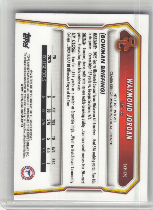 2026 Bowman #BCP-170 Waymond Jordan Chrome Prospects USC Trojans