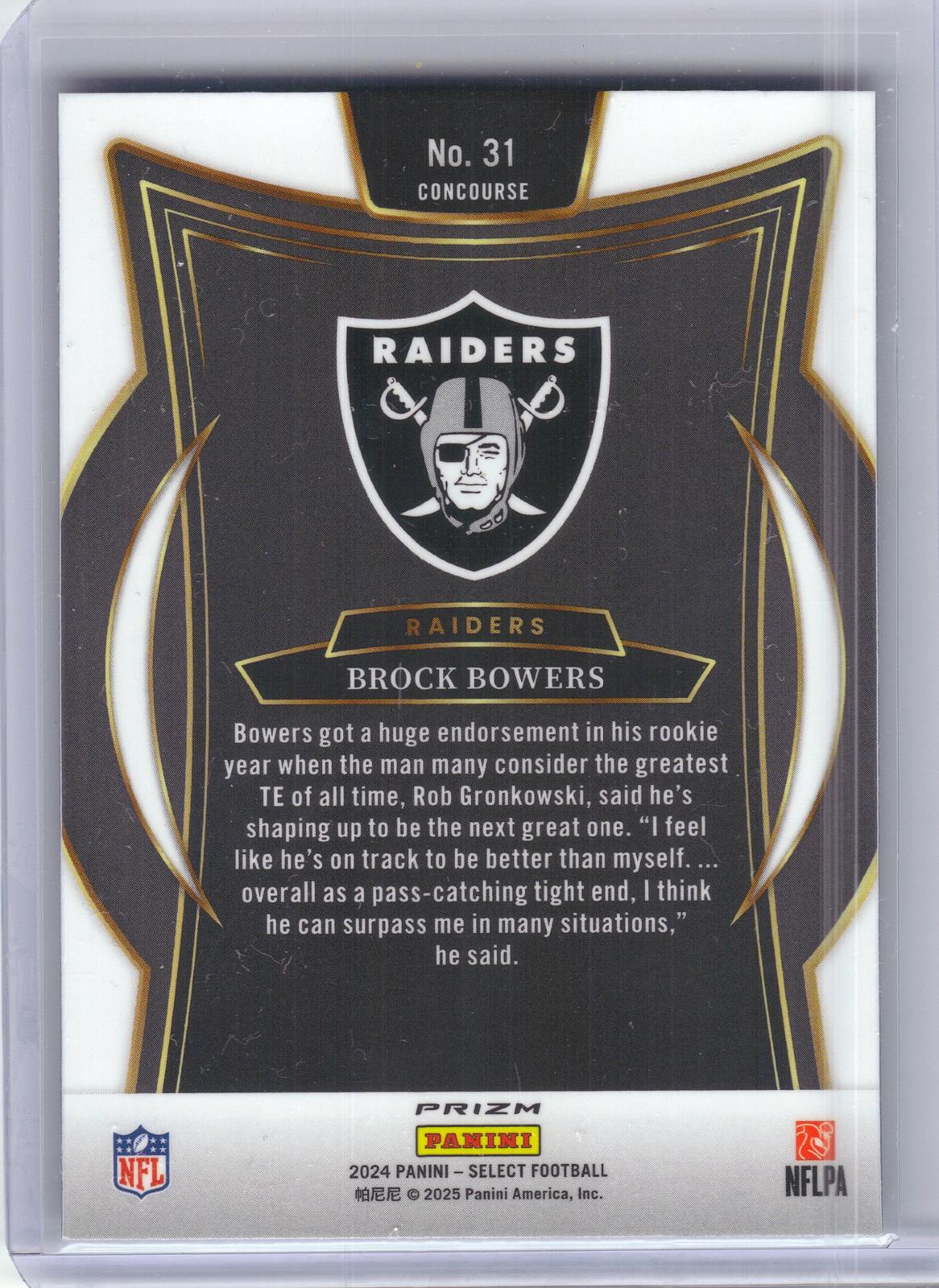 2024 Panini Select #31 Brock Bowers Black & Green Prizm Shock Las Vegas Raiders RC
