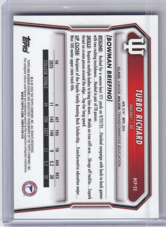 2026 Bowman #BCP-22 Turbo Richard Chrome Prospects Speckle Indiana Hoosiers