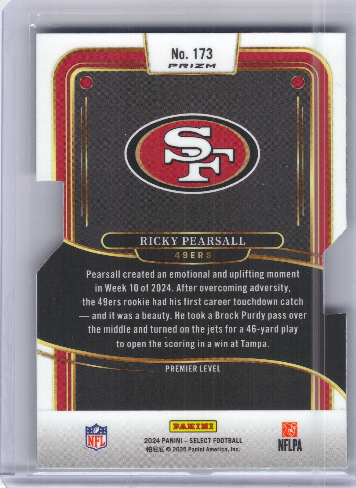 2024 Panini Select #173 Ricky Pearsall Silver Prizm Die Cut San Francisco 49ers RC