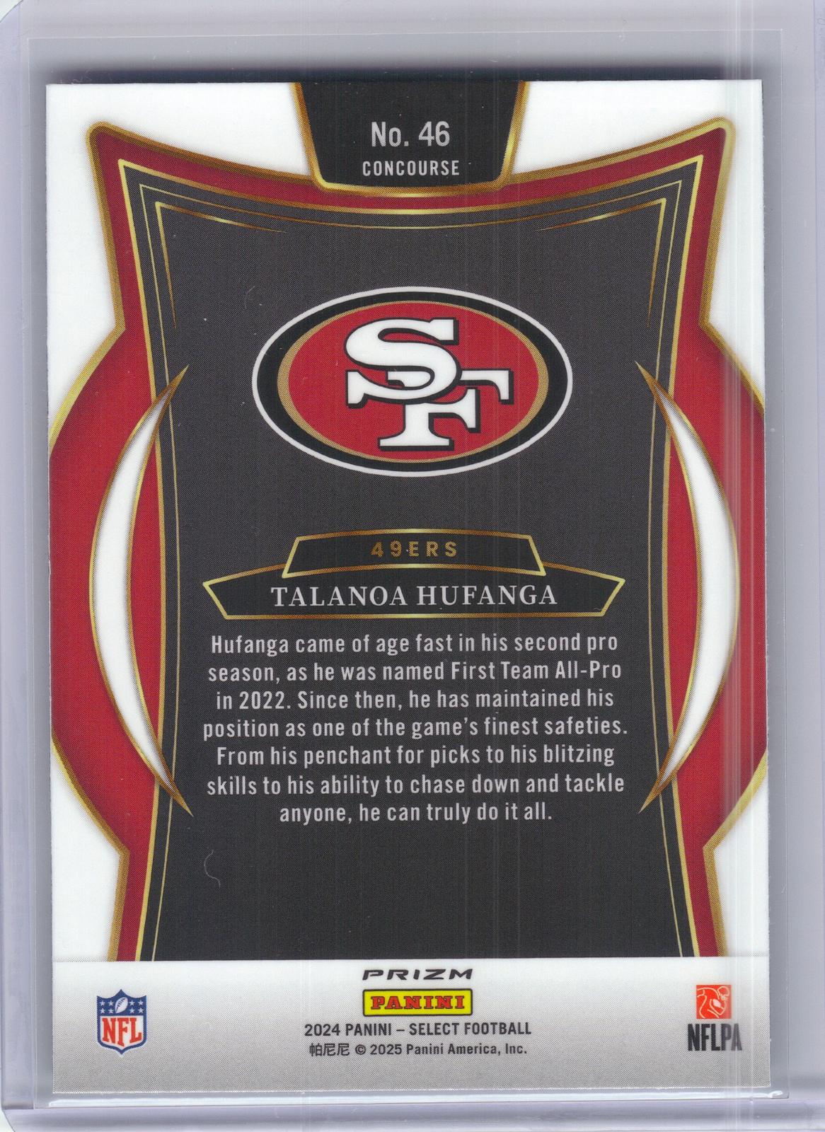 2024 Panini Select #46 Talanoa Hufanga Black & Green Prizm Shock San Francisco 49ers