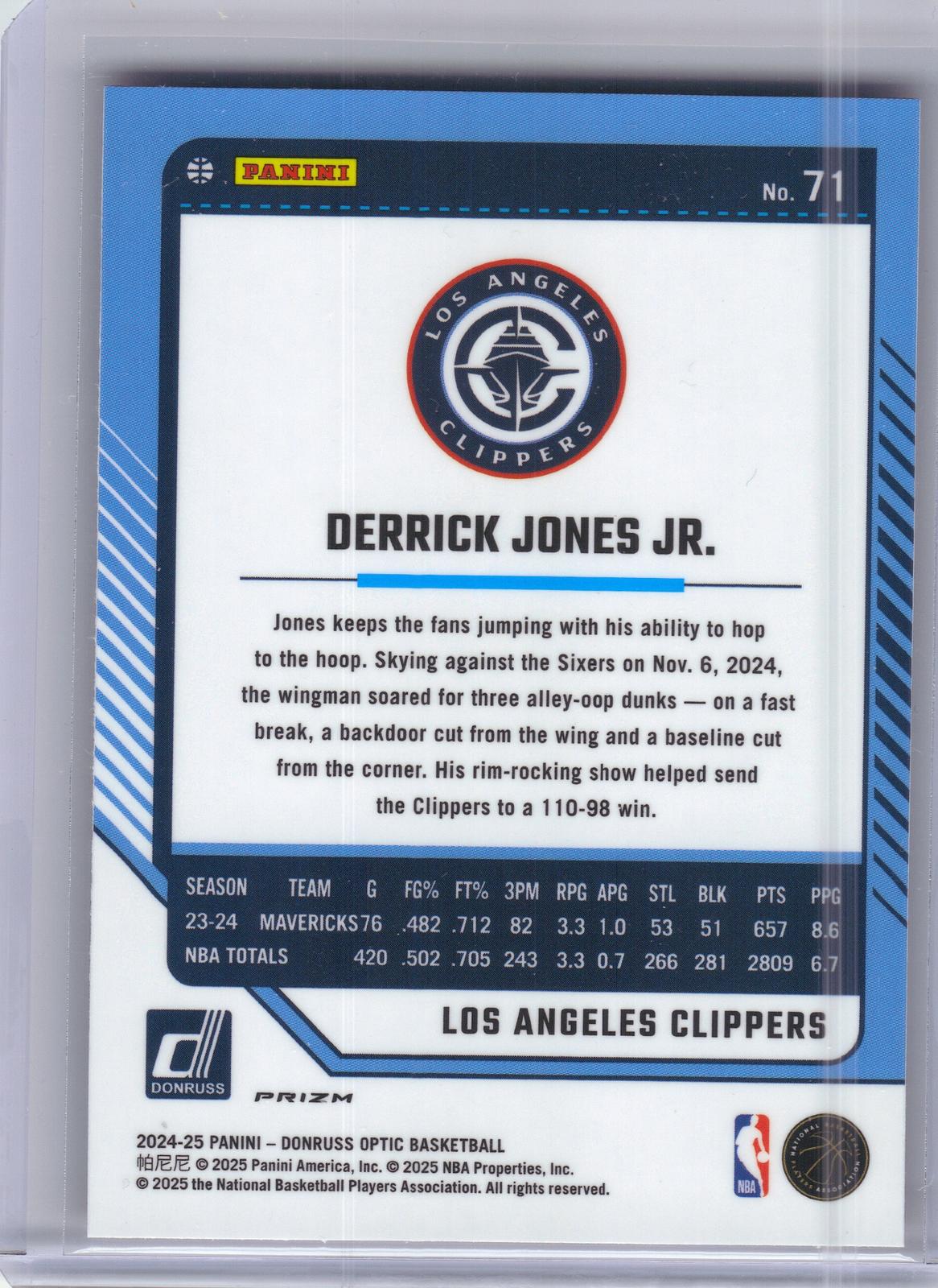 2024-25 Donruss Optic #71 Derrick Jones Jr. Red International Los Angeles Clippers