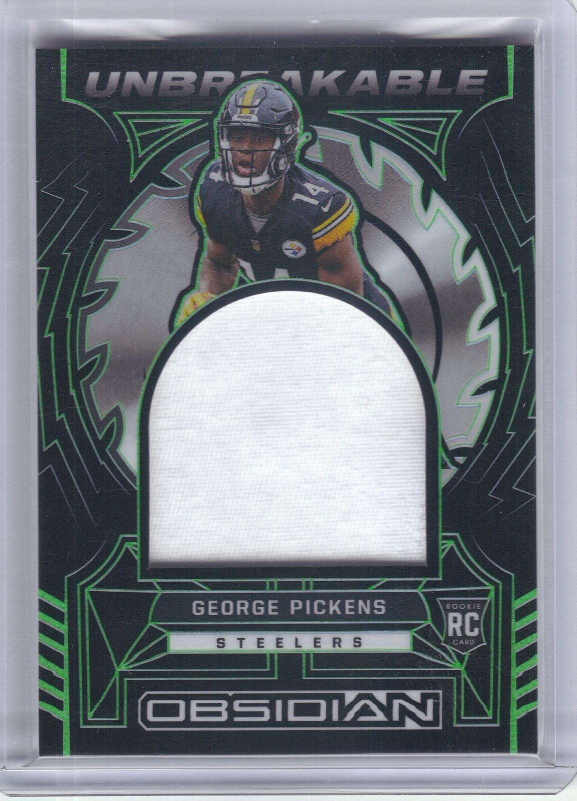 2022 Panini Obsidian #UN-GPI George Pickens Unbreakable Material Electric Etch Green #/50 Pittsburgh Steelers SN, MEM