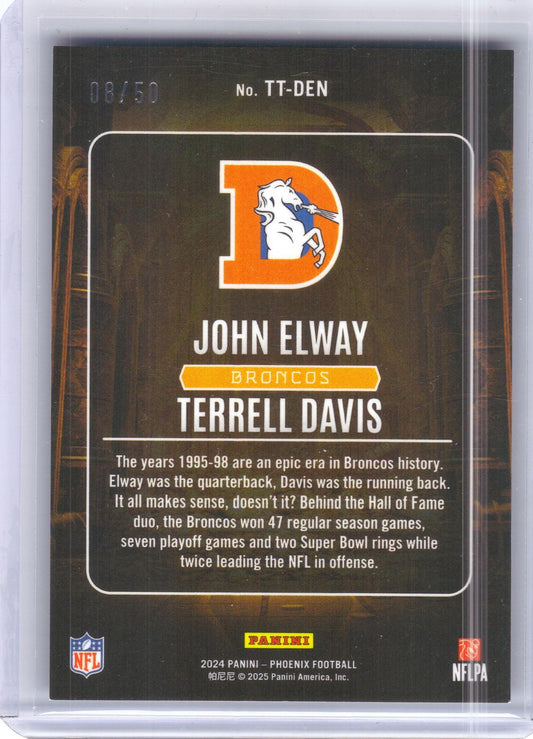 2024 Panini Phoenix #TT-DEN John Elway / Terrell Davis Treasured Tandems Blue #/50 Denver Broncos SN