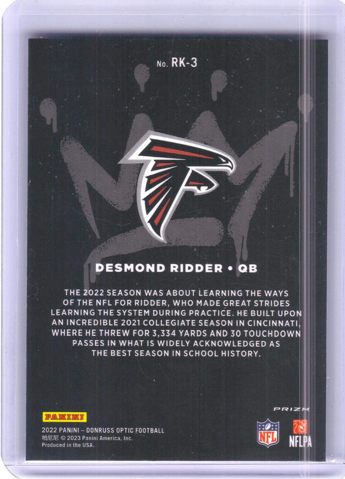 2022 Donruss Optic #RK-3 Desmond Ridder Rookie Kings Atlanta Falcons