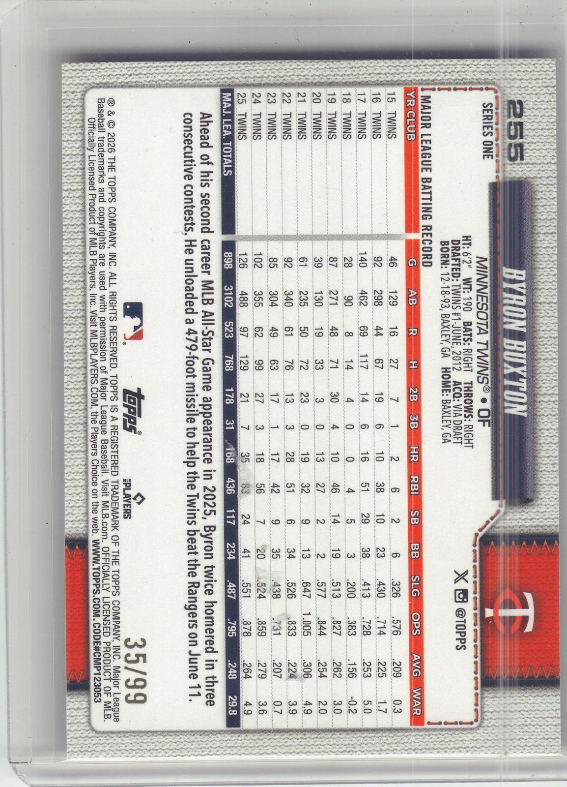 2026 Topps #255 Byron Buxton Cherry Blossoms #/99 Minnesota Twins SN