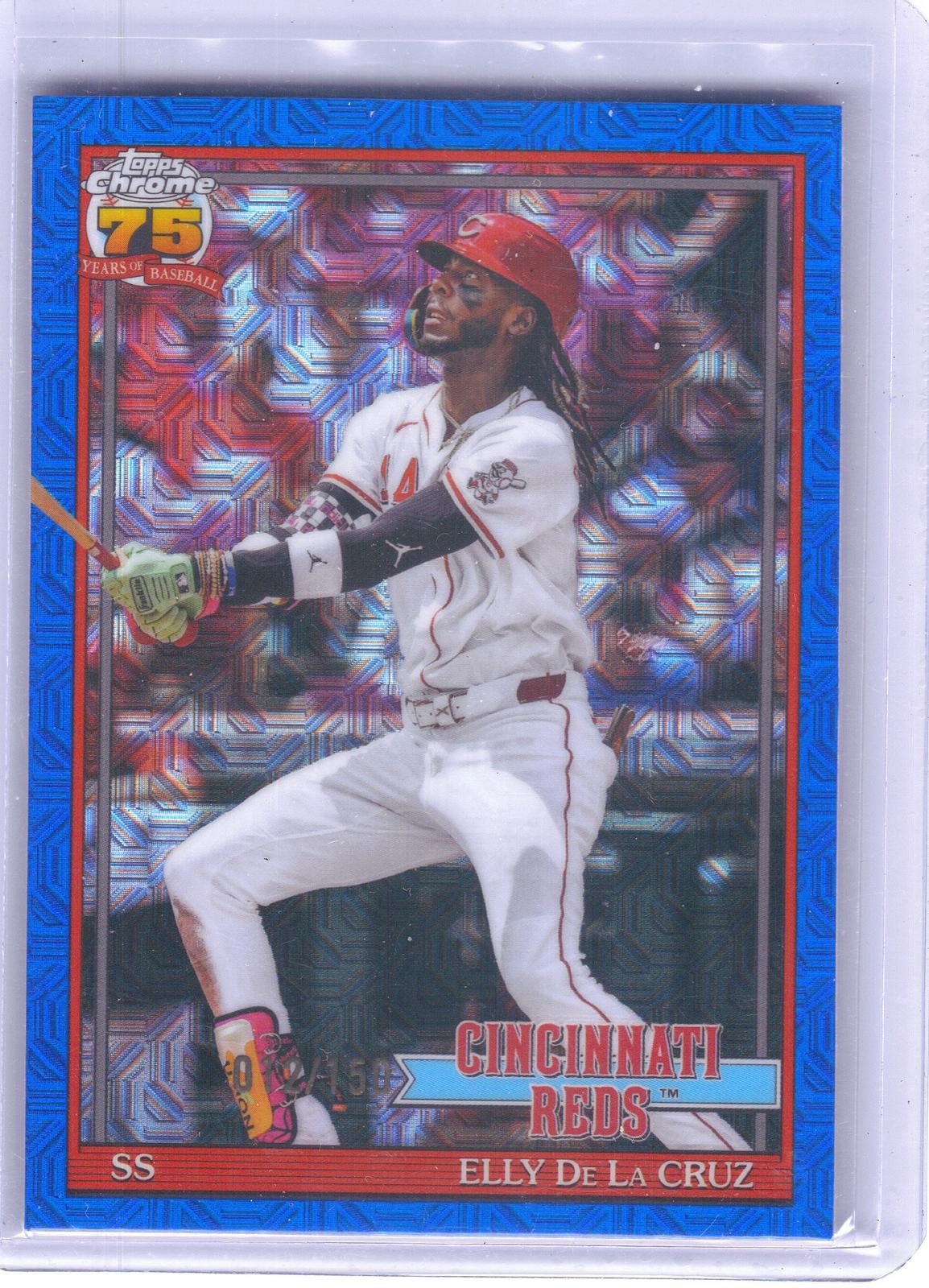 2026 Topps #91C-89 Elly De La Cruz 1991 Topps Baseball 35th Anniversary Chrome Blue Refractor (Series One) #/150 Cincinnati Reds SN