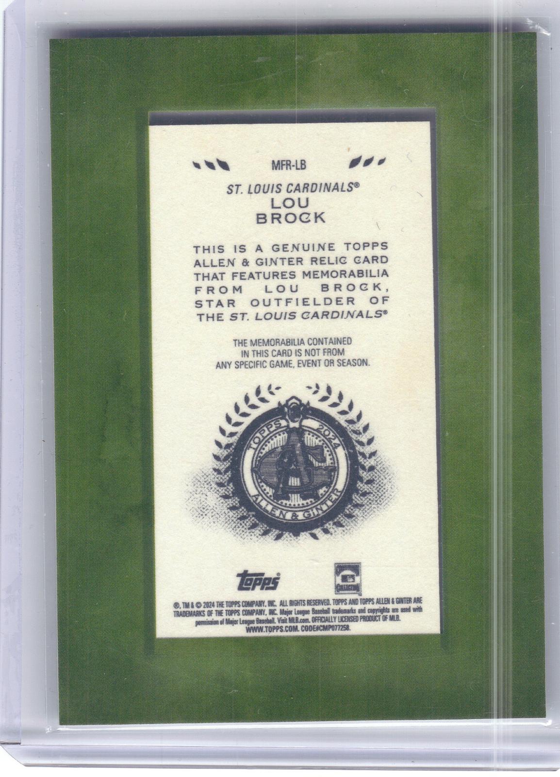 2024 Topps Allen & Ginter #MFR-LB Lou Brock Framed Mini Relics St. Louis Cardinals MEM
