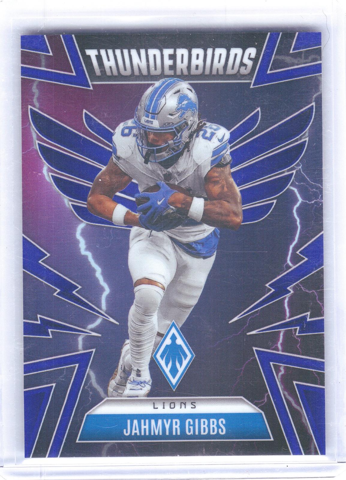 2025 Panini Phoenix #16 Jahmyr Gibbs Thunderbirds Blue Prizm #/199 Detroit Lions SN