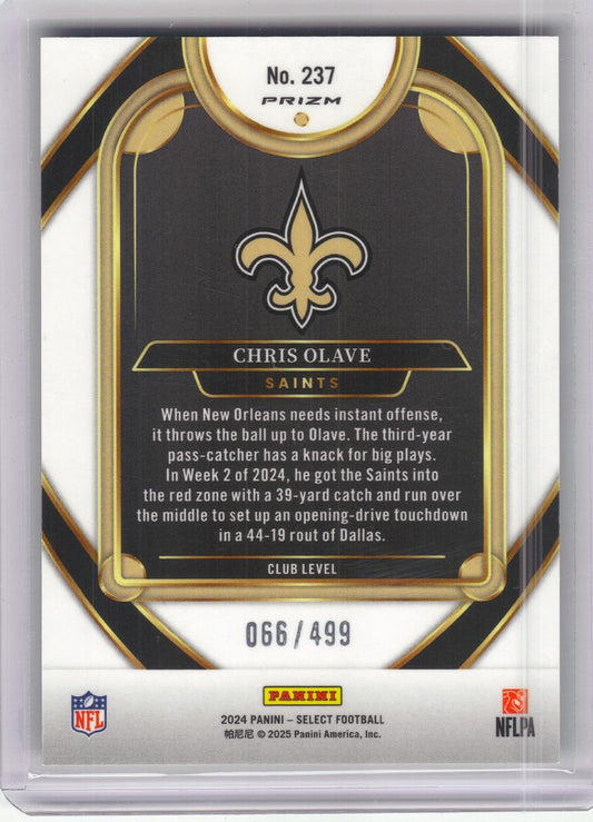 2024 Panini Select #237 Chris Olave Neon Green Prizm Shock #/499 New Orleans Saints SN