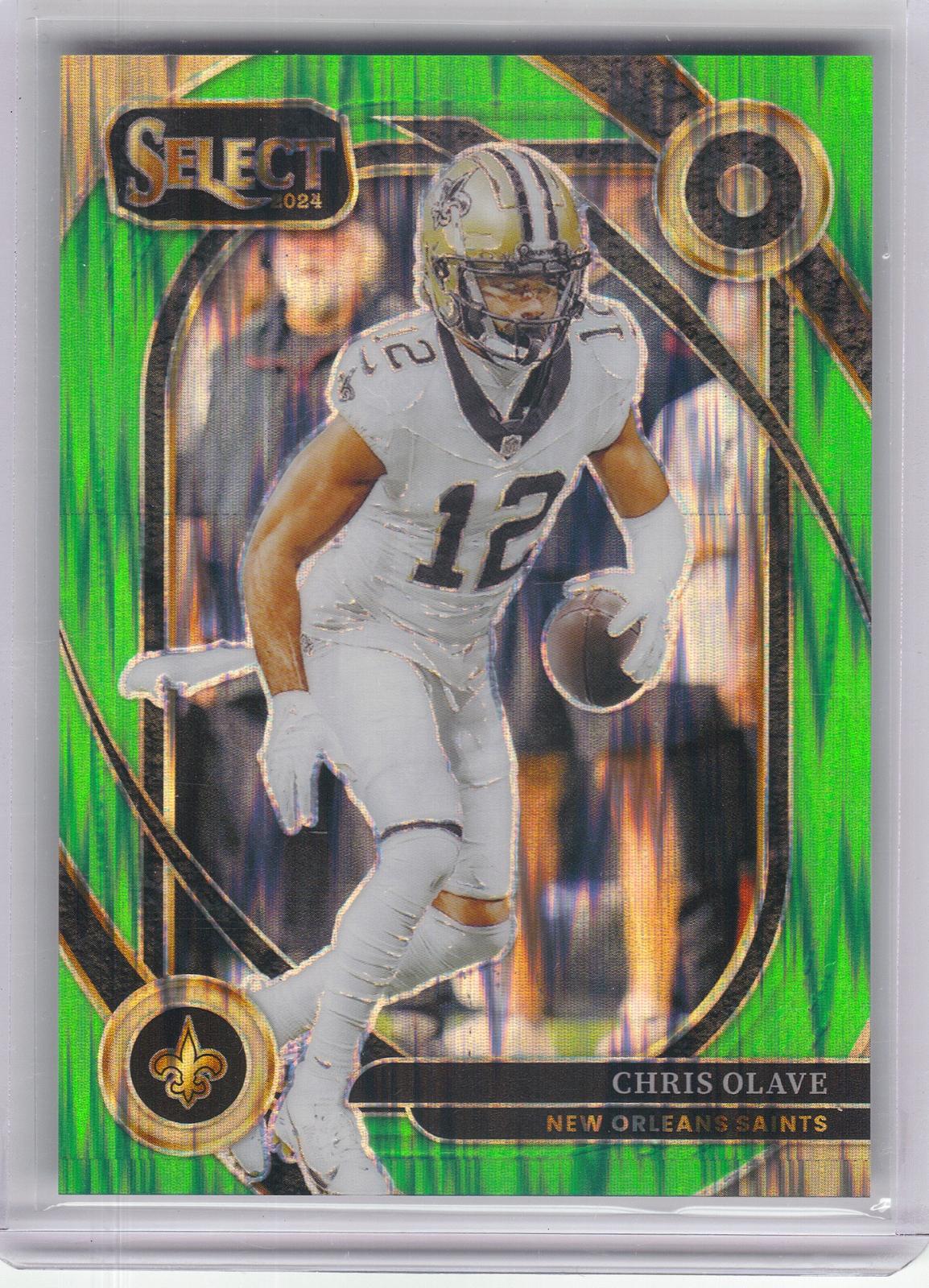 2024 Panini Select #237 Chris Olave Neon Green Prizm Shock #/499 New Orleans Saints SN
