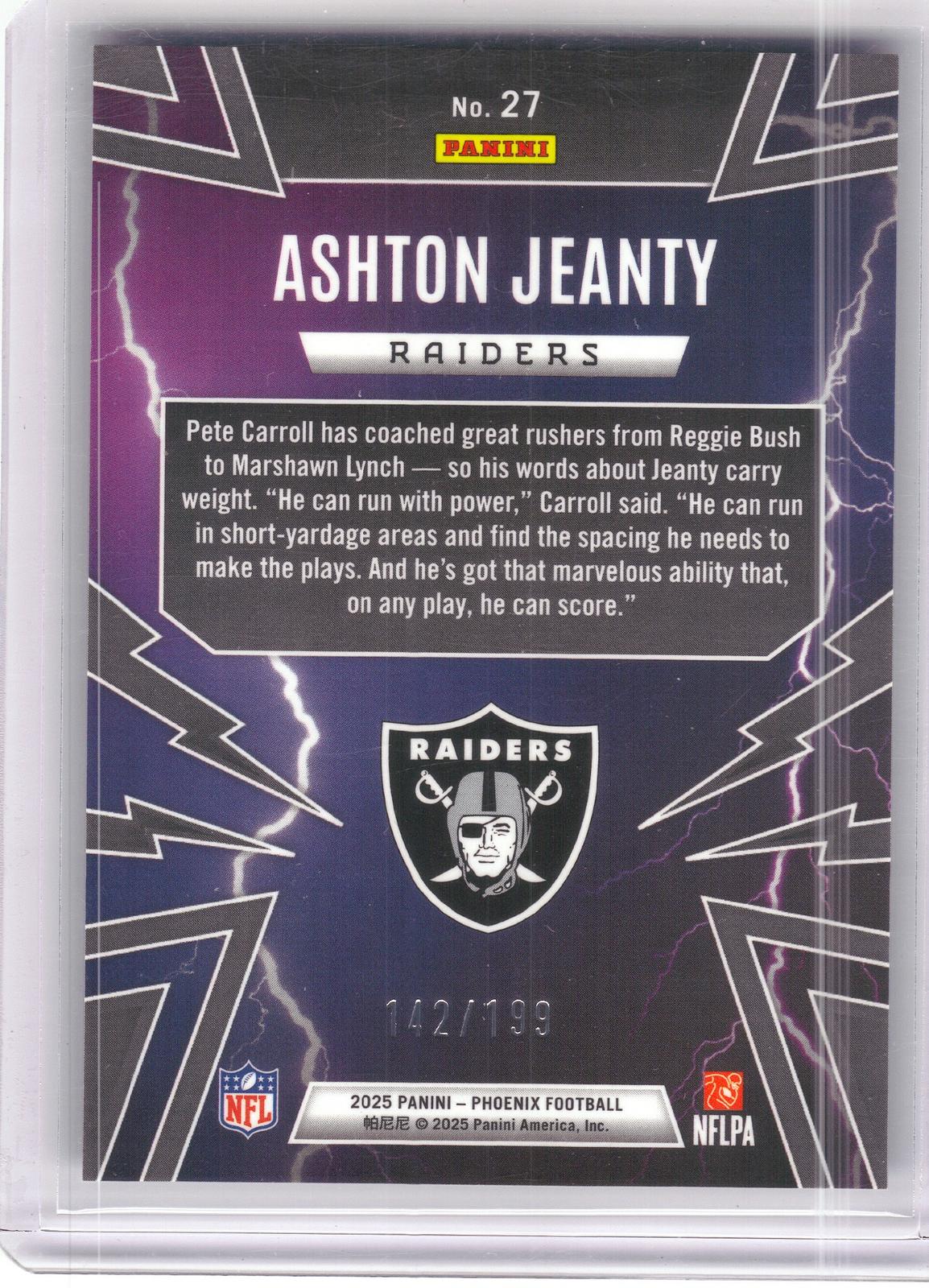 2025 Panini Phoenix #27 Ashton Jeanty Thunderbirds Blue Prizm #/199 Las Vegas Raiders SN