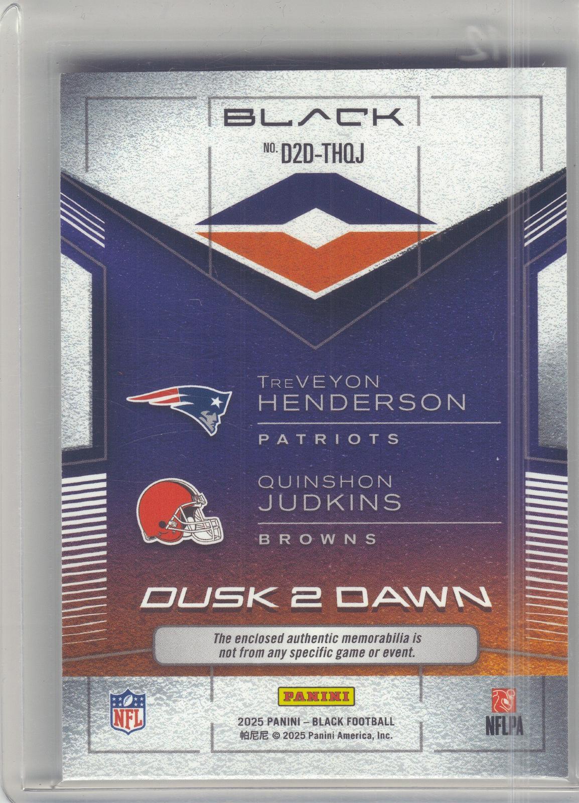 2025 Panini Black #D2D-THQJ Quinshon Judkins/TreVeyon Henderson Dusk 2 Dawn #/199 SN, MEM