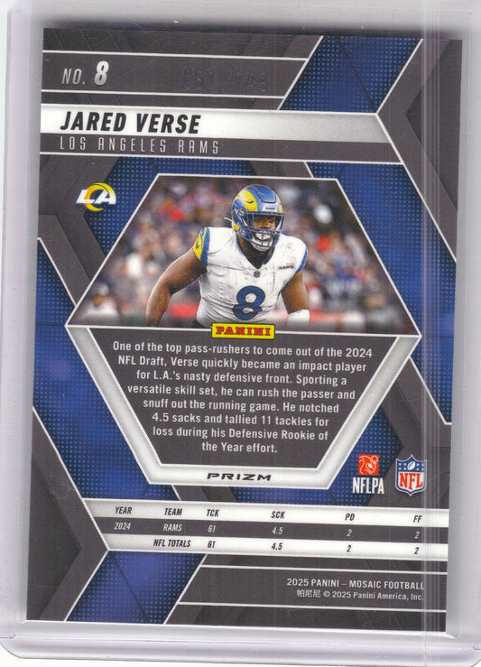 2025 Panini Mosaic #8 Jared Verse Silver Knight #/149 Los Angeles Rams SN