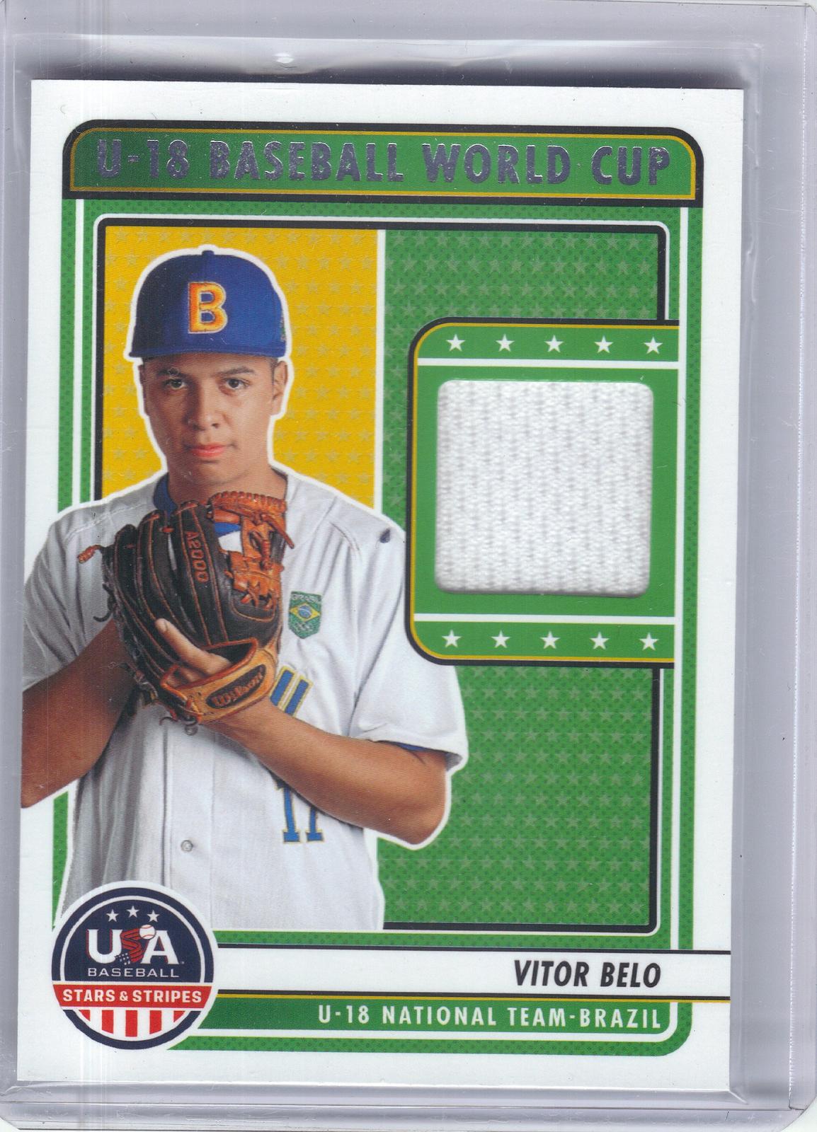 2023 Panini Stars & Stripes USA Baseball #U18-VDSB Vitor Belo U-18 World Cup - Brazil Materials Brazil MEM