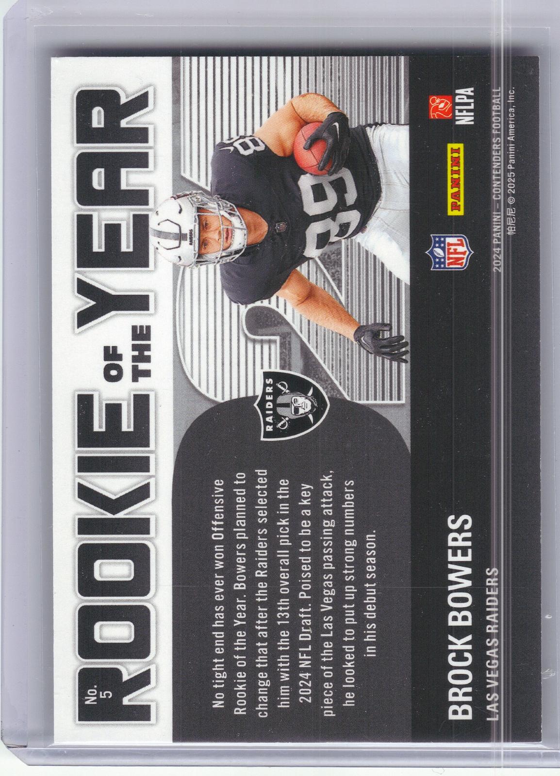 2024 Panini Contenders #5 Brock Bowers Rookie of the Year Contenders Las Vegas Raiders