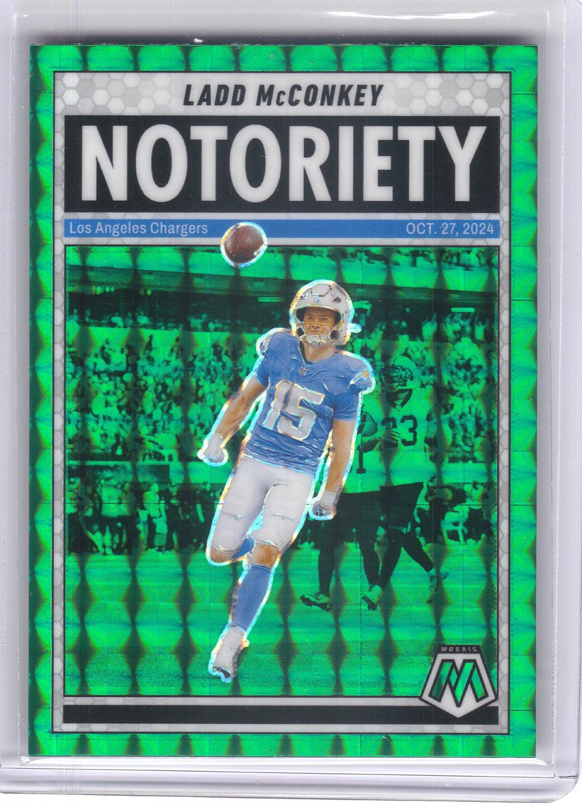 2025 Panini Mosaic #2 Ladd McConkey Notoriety Mosaic Green Los Angeles Chargers