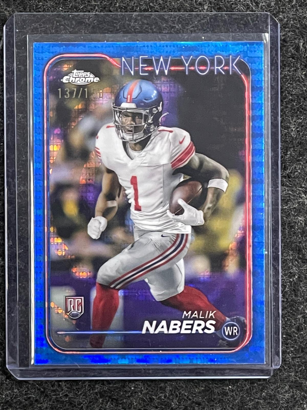 Malik Nabers RC 2024 Topps Chrome #205 Blue Sonar Refractor Team Color Match Giants