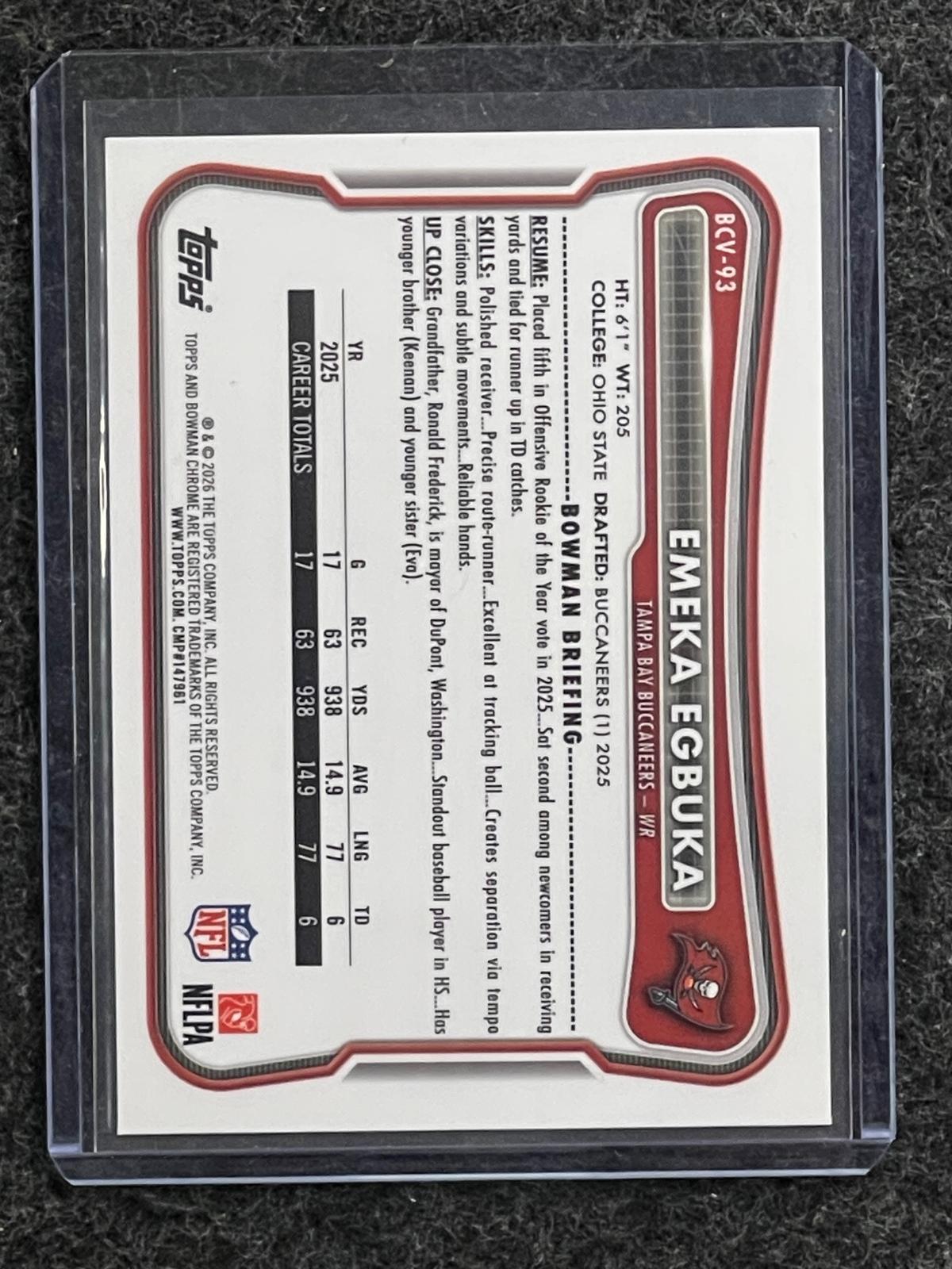 Emeka Egbuka 2026 Bowman #BCV-93 Chrome Mojo Refractor Buccaneers