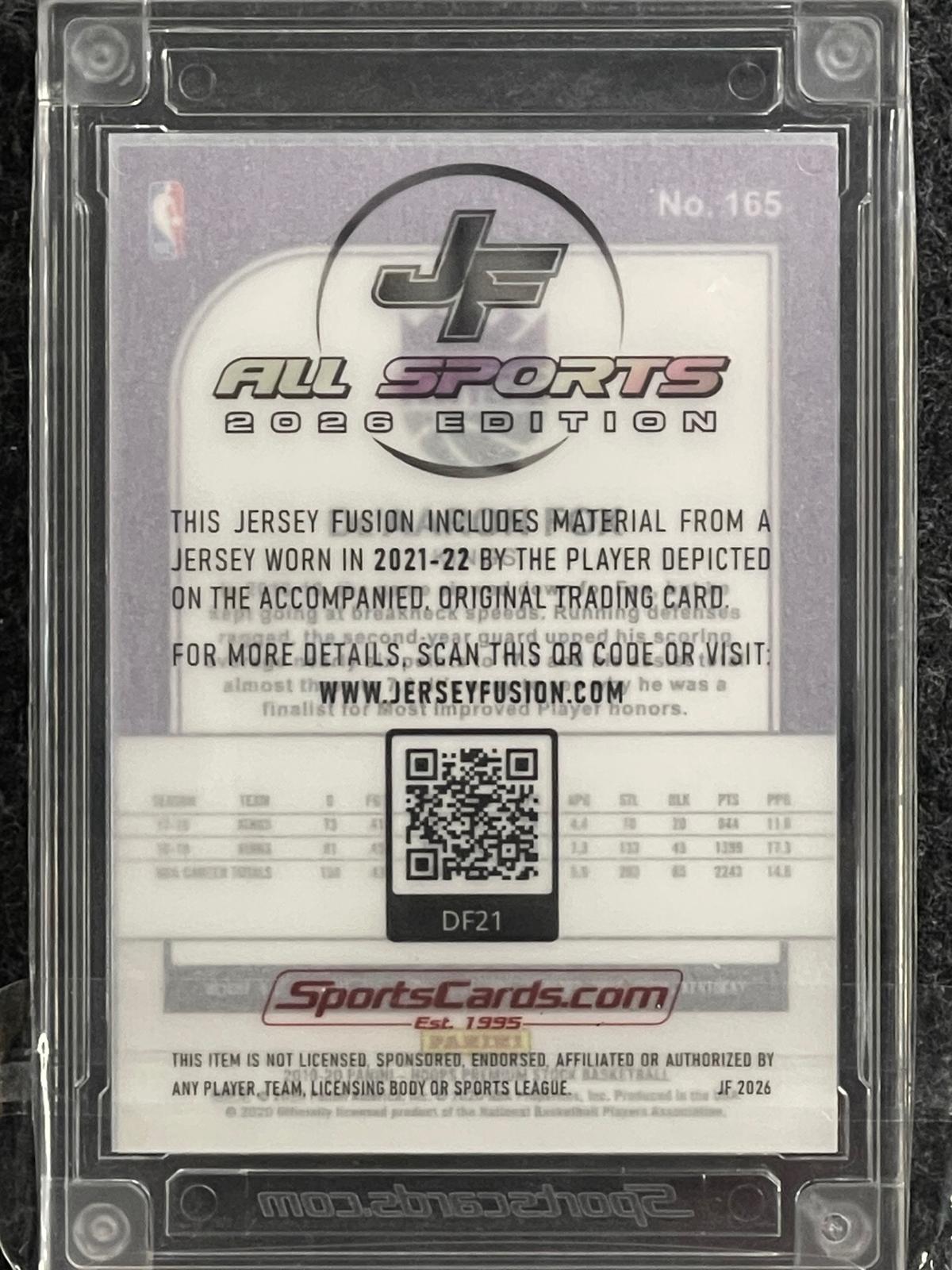 2019-20 Hoops Premium Stock #165 De'Aaron Fox Jersey Fusion Player Worn