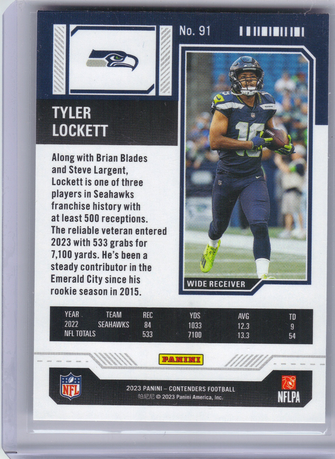 Tyler Lockett Seattle Seahawks 2023 Panini Contenders Hobby #91 (Back)