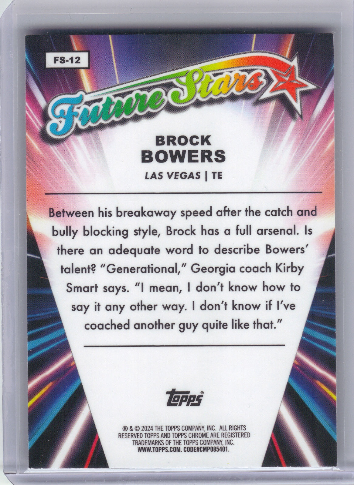 Brock Bowers Las Vegas Raiders 2024 Topps Chrome - Future Stars #FS-12 (Back)