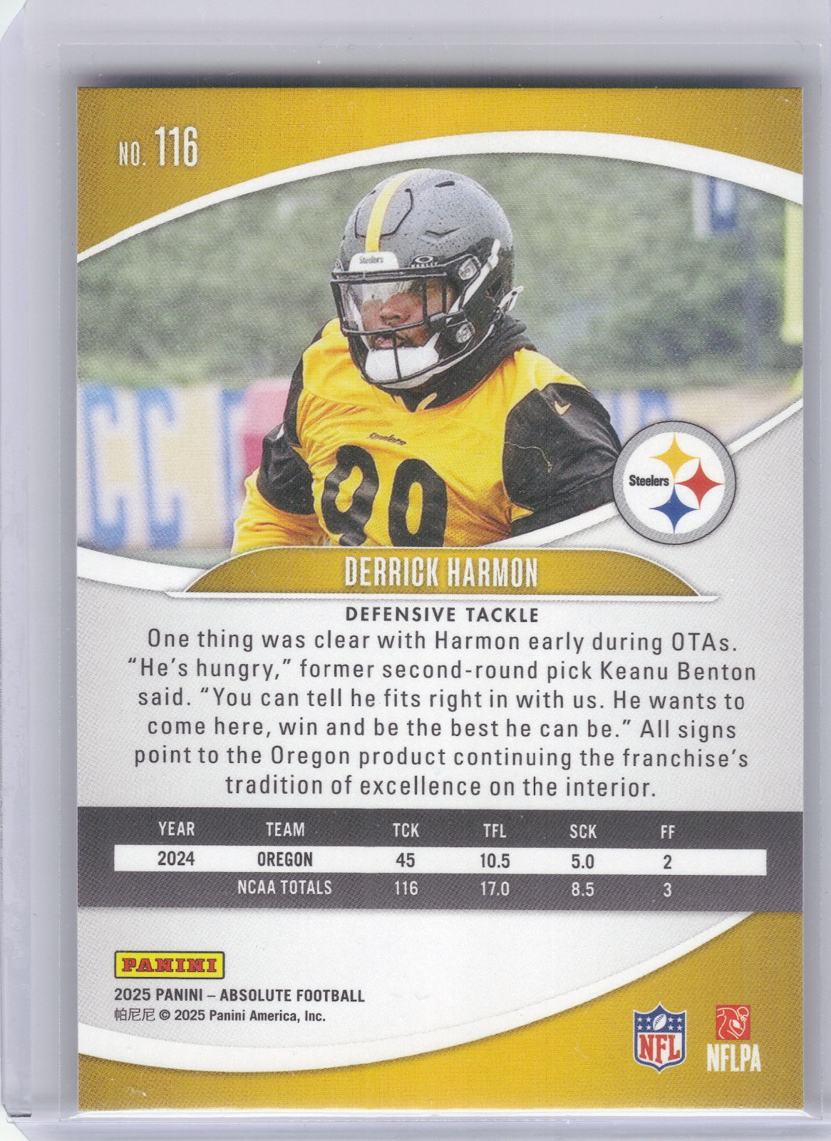 Derrick Harmon Pittsburgh Steelers 2025 Panini Absolute - Retail #116 RC (Back)