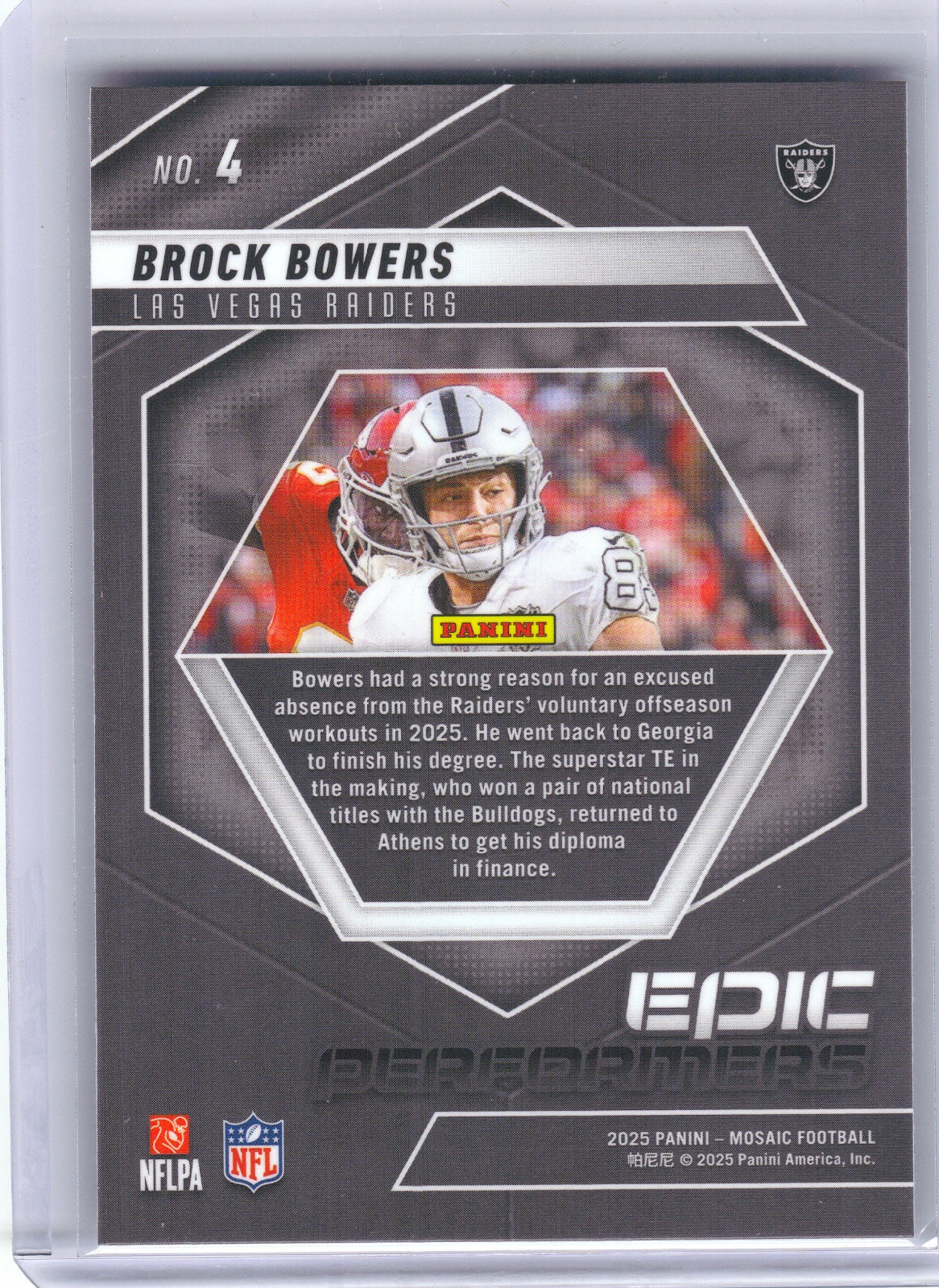 Brock Bowers Las Vegas Raiders 2025 Panini Mosaic - Epic Performers Mosaic #4 (Back)