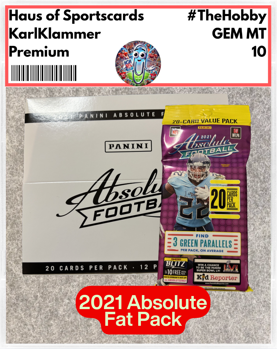 2021 Panini Absolute Football Jumbo Value Fat Pack | 20 Cards | Green Parallels & Kaboom