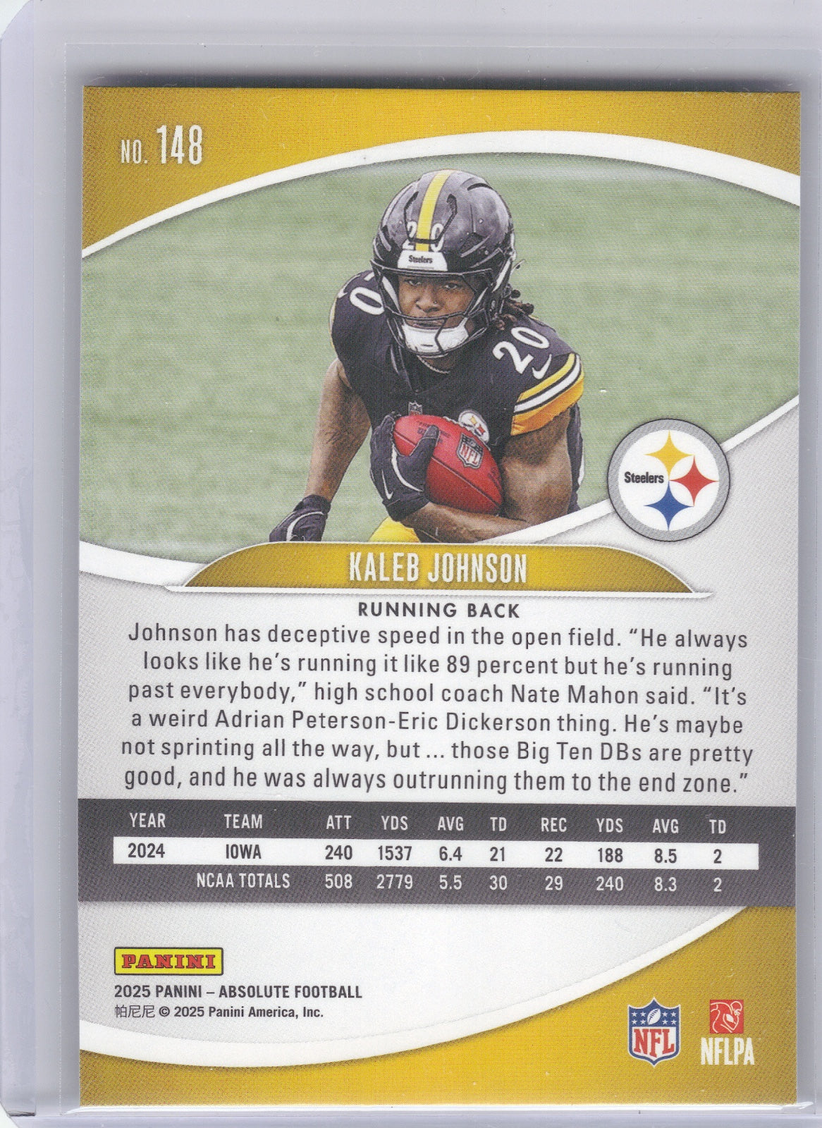 Kaleb Johnson Pittsburgh Steelers 2025 Panini Absolute - Retail #148 RC (Back)
