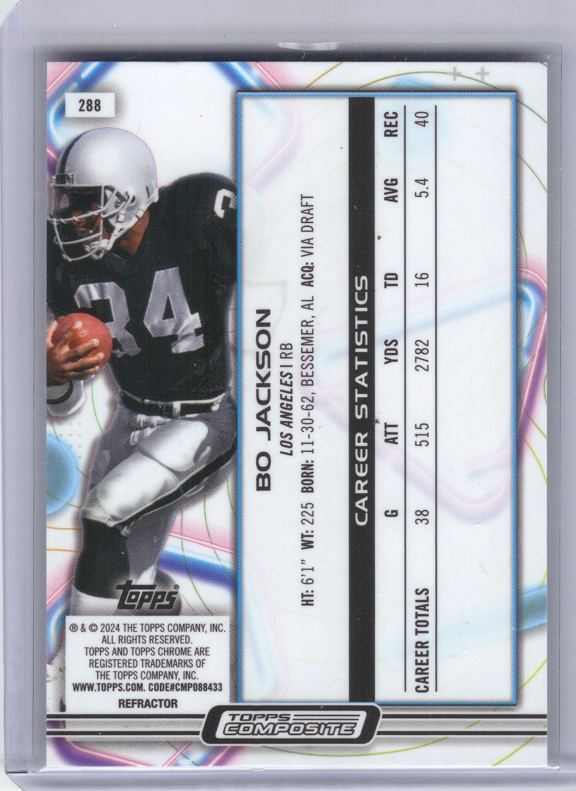 Bo Jackson Los Angeles Raiders 2023 Topps Composite #288 (Back)