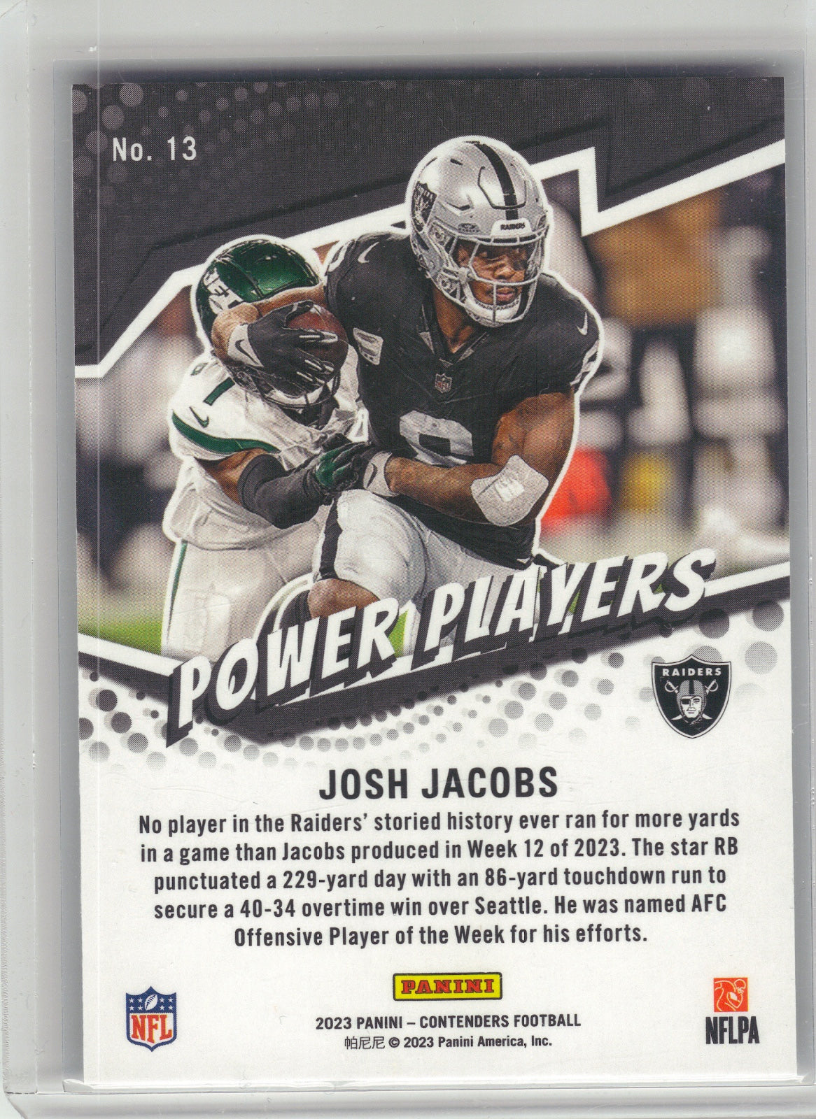 Josh Jacobs Las Vegas Raiders 2023 Panini Contenders - Power Players #13 (Back)