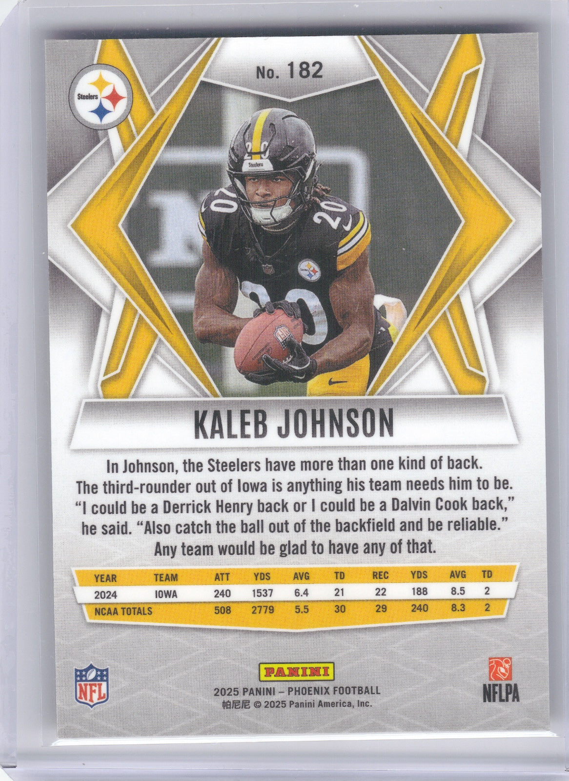 Kaleb Johnson Pittsburgh Steelers 2025 Panini Phoenix #182 RC (Back)