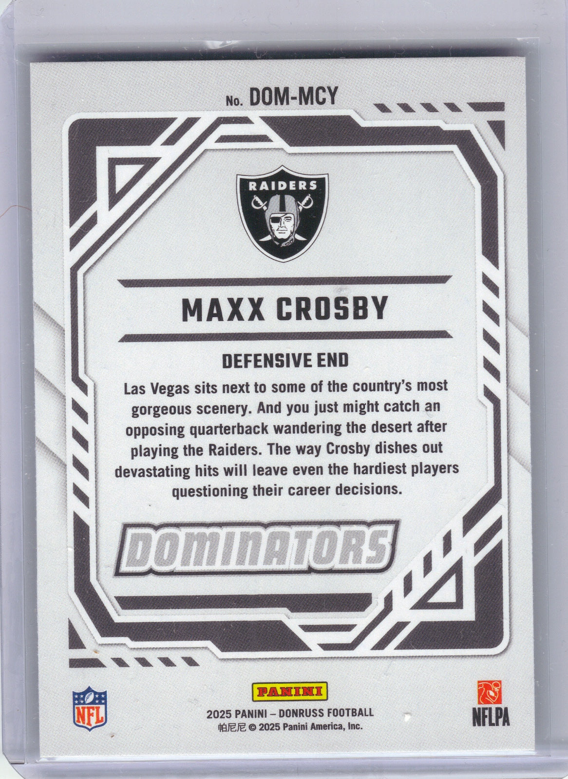 Maxx Crosby Las Vegas Raiders 2025 Donruss - Dominators #DOM-MCY (Back)