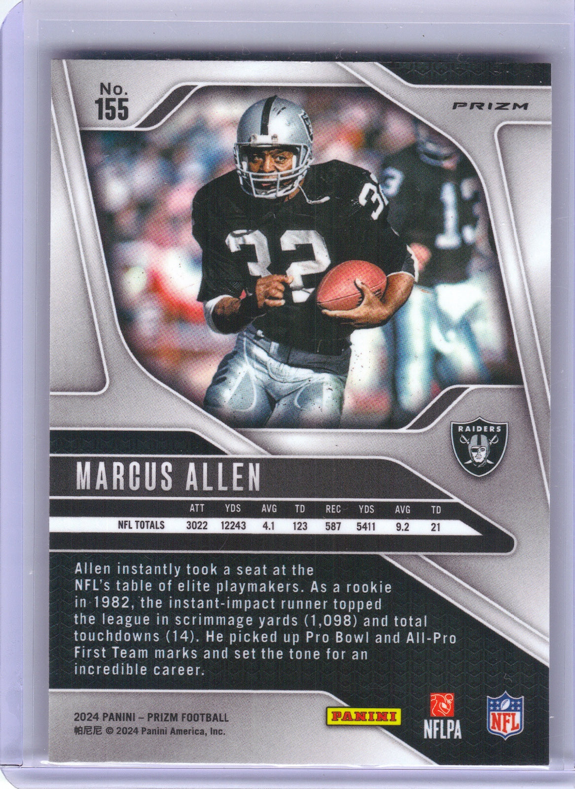 Marcus Allen Los Angeles Raiders 2024 Panini Prizm - Orange Ice #155 (Back)