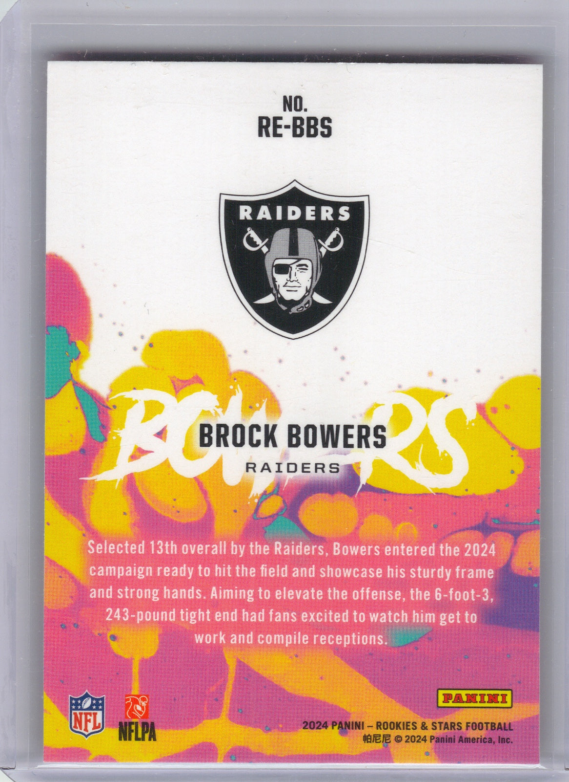 Brock Bowers Las Vegas Raiders 2024 Panini Rookies & Stars - Rookie Exclusive Longevity #RE-BBS (Back)