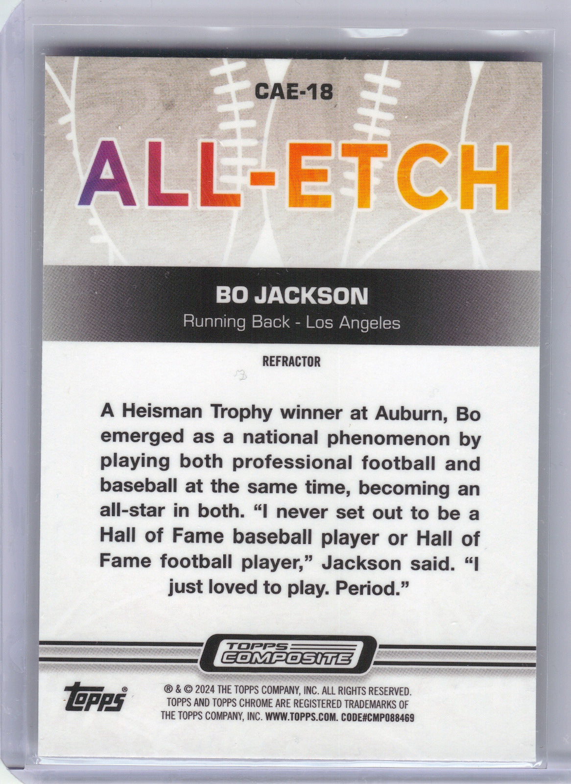Bo Jackson Los Angeles Raiders 2023 Topps - Chrome All-Etch Refractor #CAE-18 (Back)