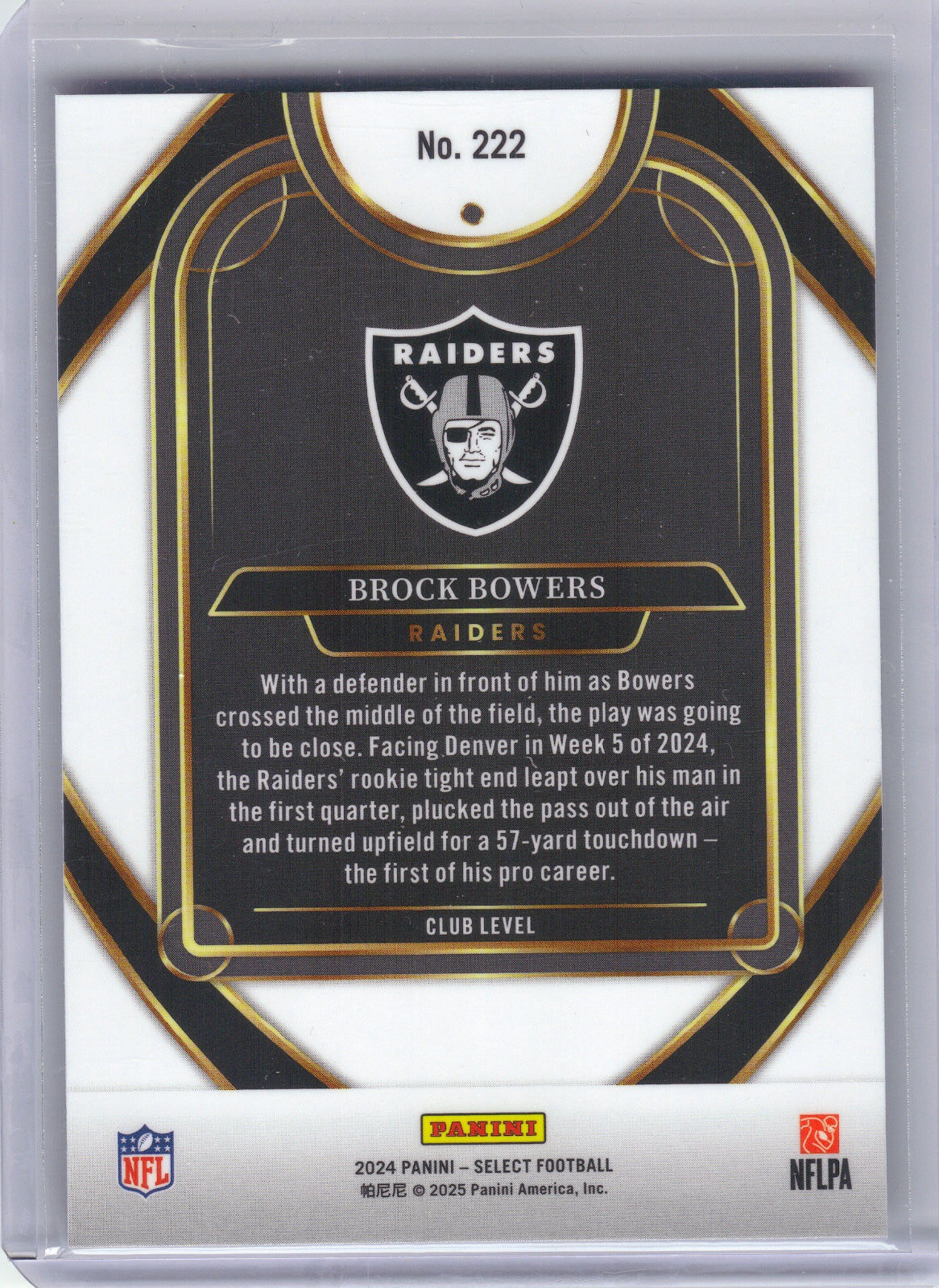 Brock Bowers Las Vegas Raiders 2024 Panini Select #222 RC (Back)
